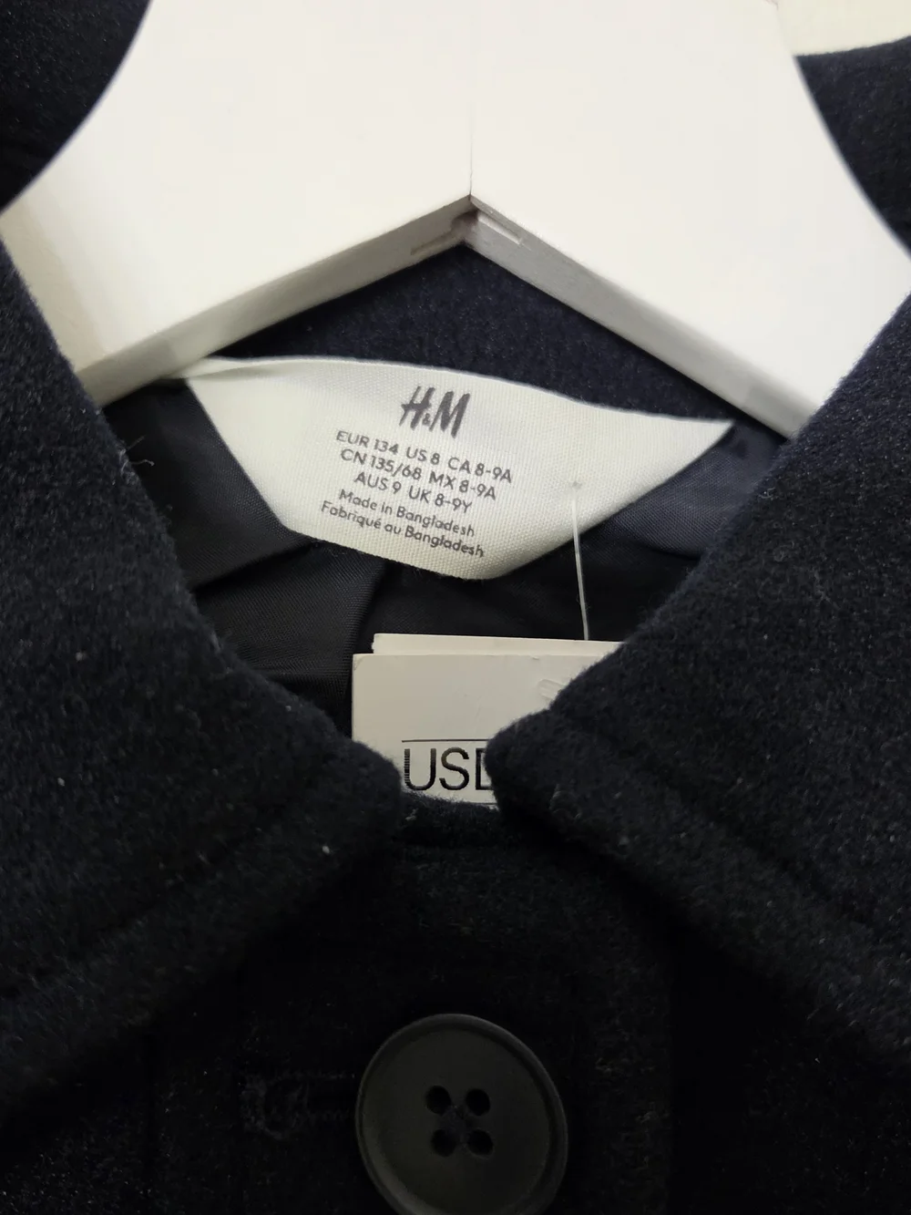 H&M Boys Black Cropped Button Front Wool Jacket Kids US 8